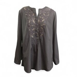 Nine West Vintage America Bluish Gray Lace Tunic Blouse Size M Boho Workwear